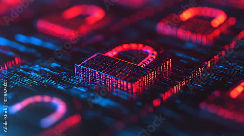 Obraz na płótnie Close-up view of digital locks in vibrant colors, representing cybersecurity and technology, with a focus on data protection and privacy in the digital world. w salonie