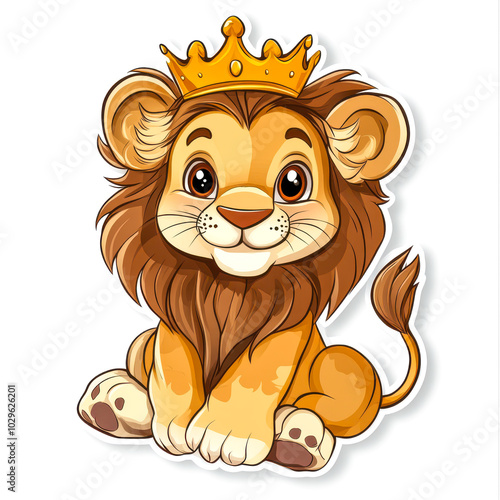 Cute Baby Lion Cartoon with Crown