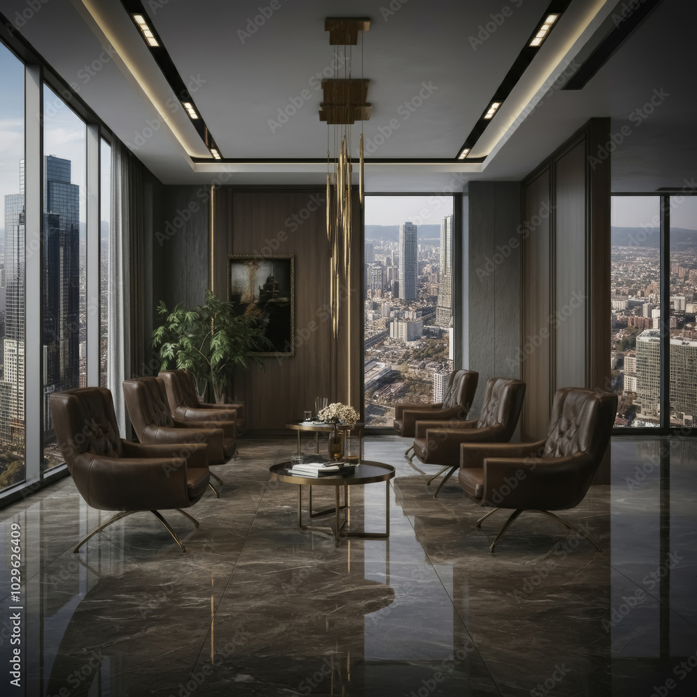 Fototapeta premium Luxury office interior, high-class and luxurious modern office, simple and elegant interior, corporate and global company office.