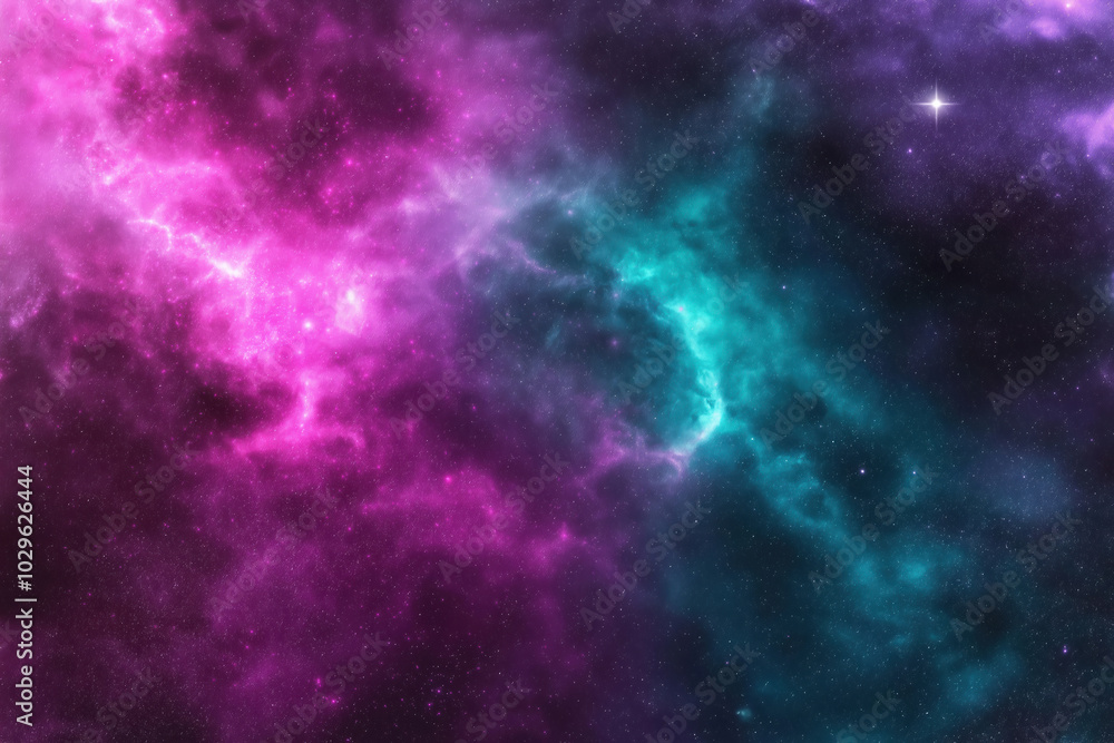 A colorful nebula filled with vibrant pink, teal, and deep blue colors in outer space A colorful nebula filled with vibrant pink, teal, and deep blue colors in outer space