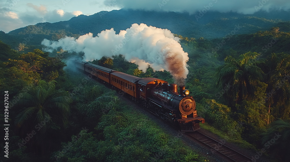 Obraz premium Through Time and Nature with a Steam Engine Journey Forward