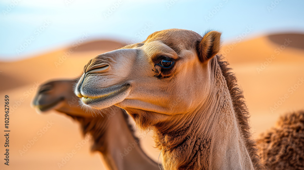 Obraz premium Camel Safari in Rajasthan Desert, Dunes at Sunset