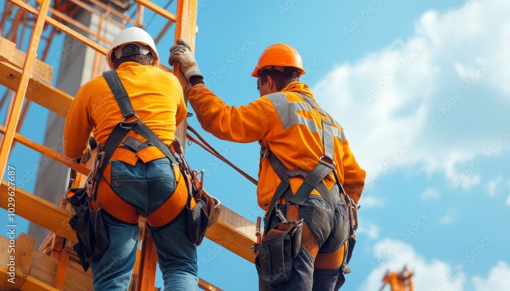 Construction Workers On Scaffolding Construction Workers On Scaffolding