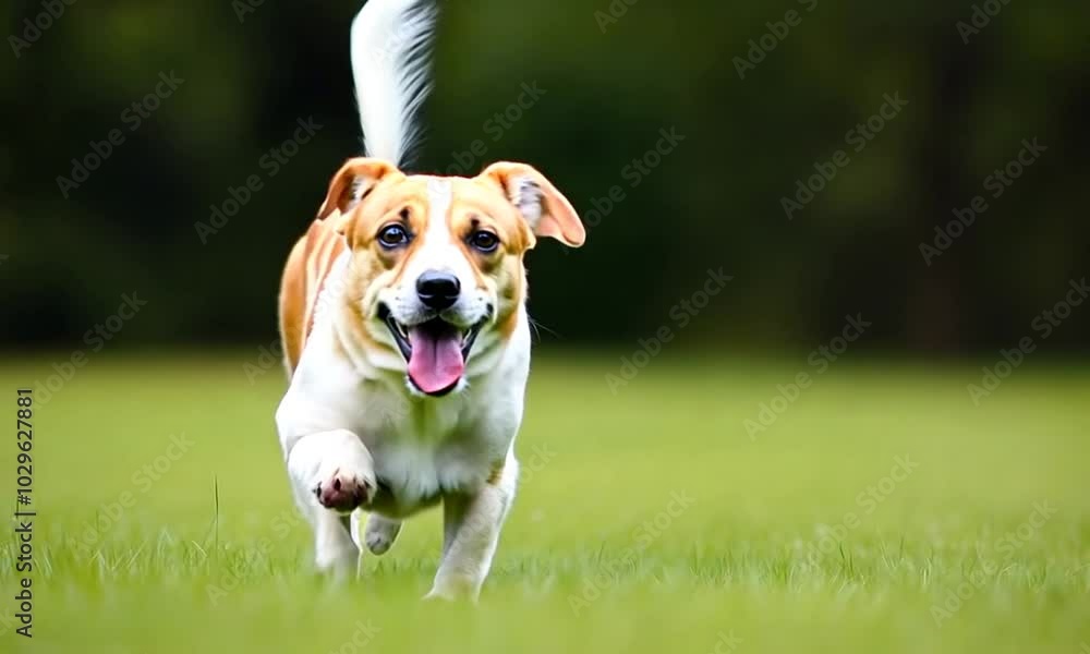 Energetic Dog Running on Grass with Tongue Out Energetic Dog Running on Grass with Tongue Out