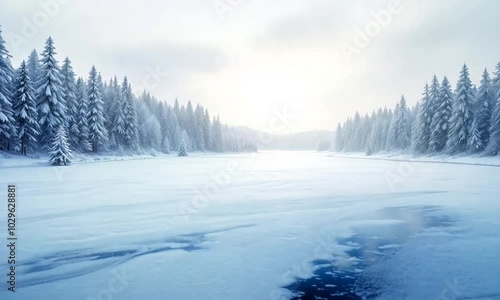 Wallpaper Mural Tranquil Winter Landscape with Snow-Covered Trees and Frozen Lake Torontodigital.ca