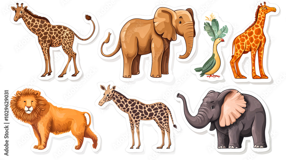 Various Species of Animals on a White Background in Digital Art Various Species of Animals on a White Background in Digital Art