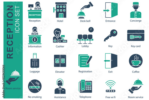 Reception icon set. solid icon style. icon related to reception. hotel elements vector illustration