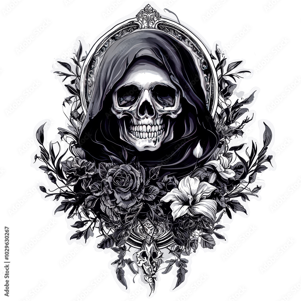 Obraz premium Skeleton Holding Flowers - Memento Mori Themed Art