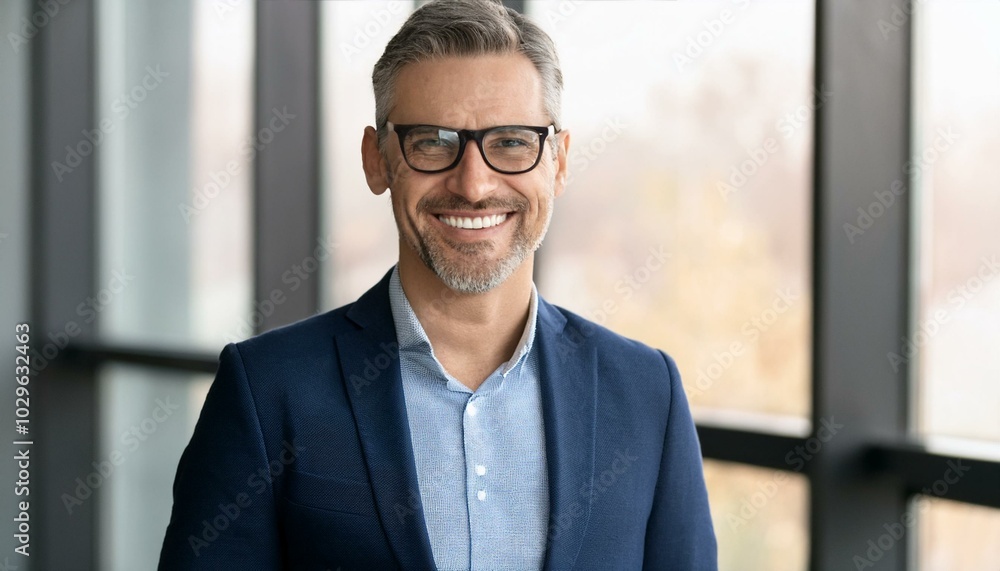 Happy middle aged professional business man, smiling mature executive ceo manager, 45 years old male entrepreneur, confident business owner wearing glasses in office. Headshot portrait Happy middle aged professional business man, smiling mature executive ceo manager, 45 years old male entrepreneur, confident business owner wearing glasses in office. Headshot portrait