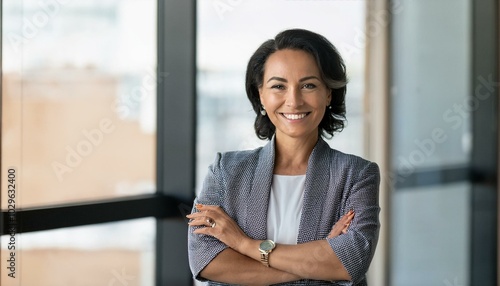 Happy cheerful 45 year old Latin professional mid aged business woman corporate leader, smiling positive mature female executive manager standing in office arms crossed looking at camera, portrait. Free Download Happy cheerful 45 year old Latin professional mid aged business woman corporate leader, smiling positive mature female executive manager standing in office arms crossed looking at camera, portrait. - GFXLoad