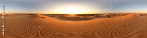 360 degree Desert Dunes at Sunrise, 360 degree photo. HDRI spherical panorama.