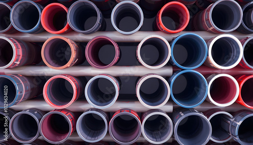 Bunch of stacked plastic pipes creates a pattern isolated with white highlights, png