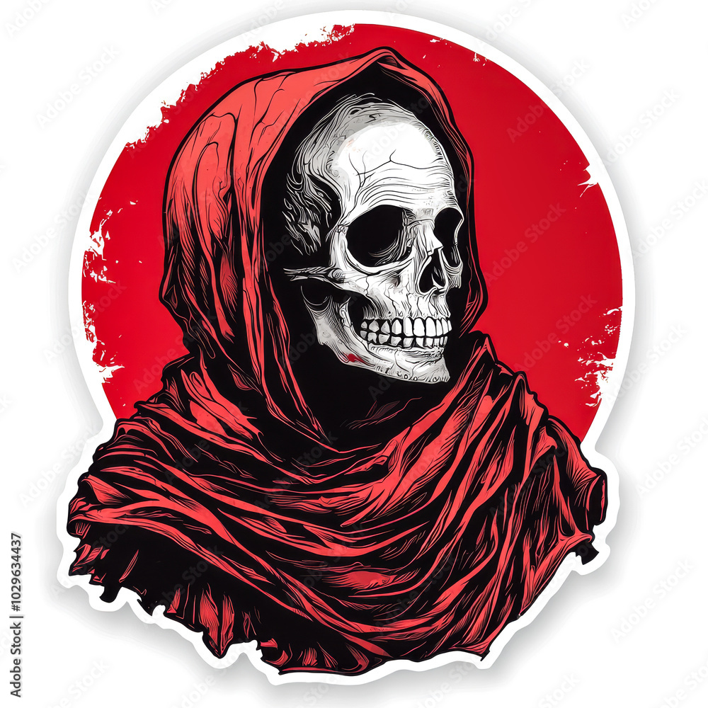 Hooded Grim Reaper with Red Cloak - Dark Artistic Illustration Hooded Grim Reaper with Red Cloak - Dark Artistic Illustration