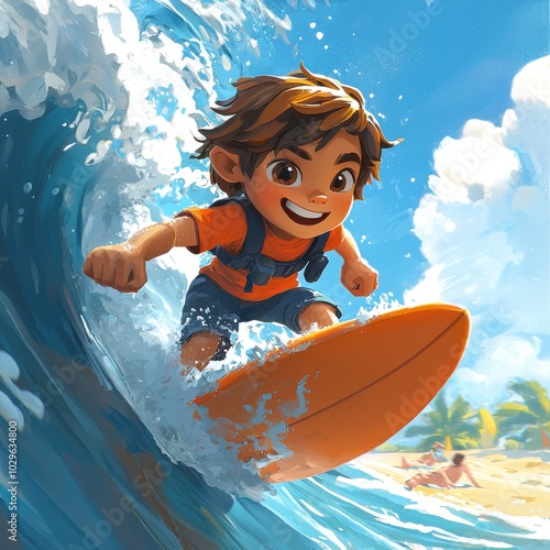 Surf's Up: A Cartoon Adventure on Golden Beaches and Azure Seas