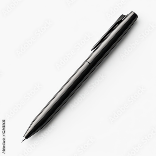 Black Pen with Metallic Clip, Side View Highlight