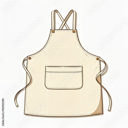 Illustration of a classic beige canvas apron with cross-back straps