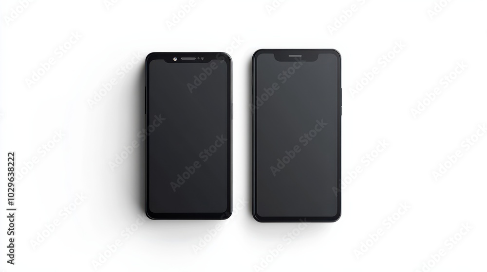Two smartphones displayed side by side on a white background. Two smartphones displayed side by side on a white background.