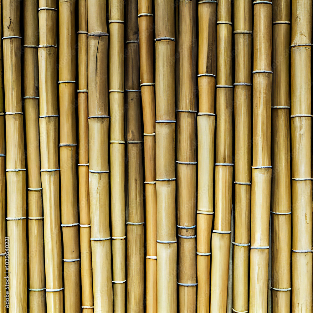 Fototapeta premium Bamboo texture background showing natural bamboo stalks in a vertical arranged pattern