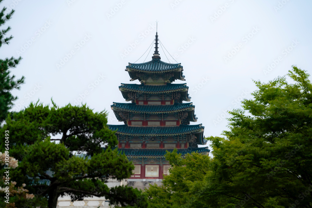 Iconic pagoda of National Folk Museum of Korea in Seoul next to Gyeongbokgung Palace, Seoul, South Korea. Iconic pagoda of National Folk Museum of Korea in Seoul next to Gyeongbokgung Palace, Seoul, South Korea.
