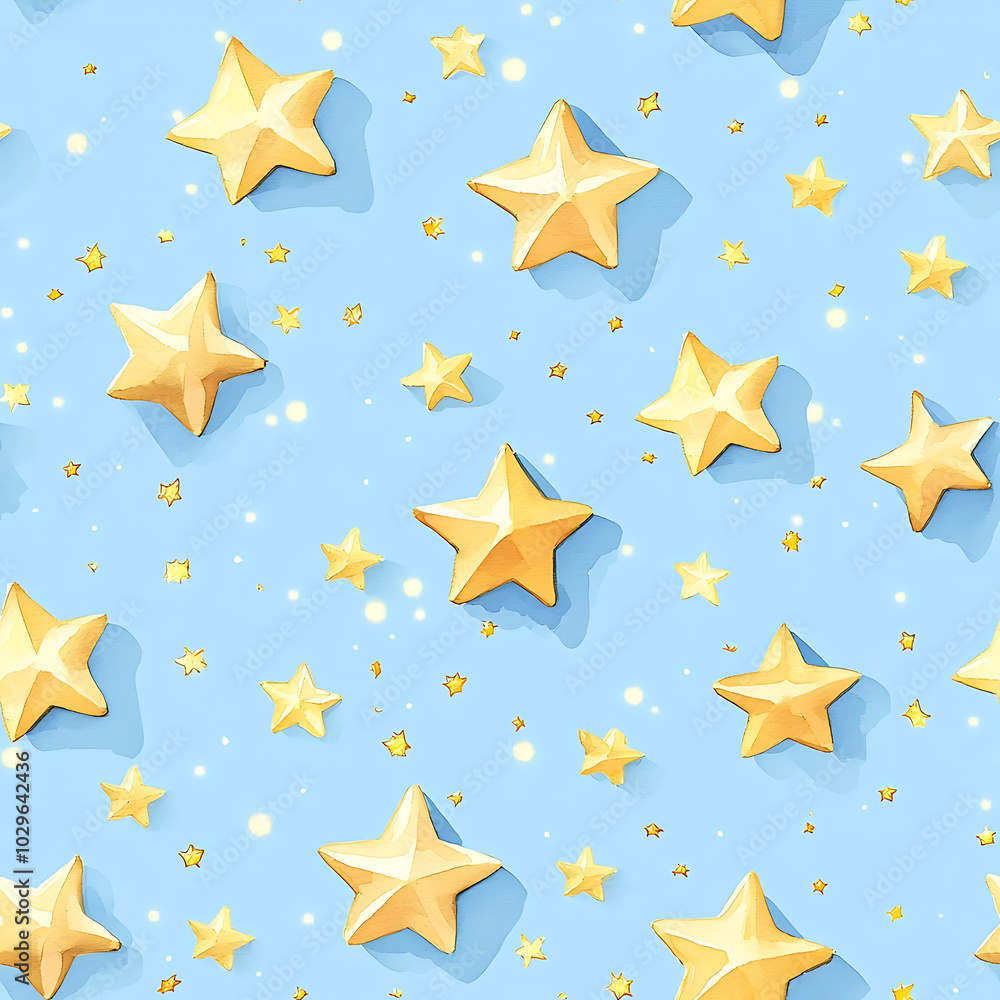 Bright yellow stars scattered across soft blue background create whimsical and cheerful pattern, perfect for festive designs or childrens decor Bright yellow stars scattered across soft blue background create whimsical and cheerful pattern, perfect for festive designs or childrens decor