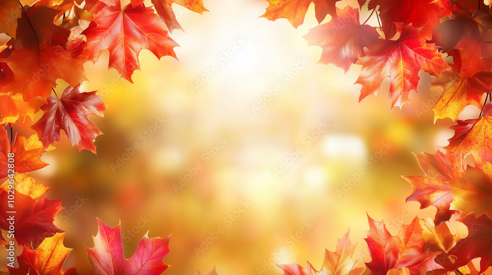 Autumn Leaves Border. A bright and vibrant autumn leaf frame with a golden bokeh background, perfect for seasonal designs. Autumn Leaves Border. A bright and vibrant autumn leaf frame with a golden bokeh background, perfect for seasonal designs.