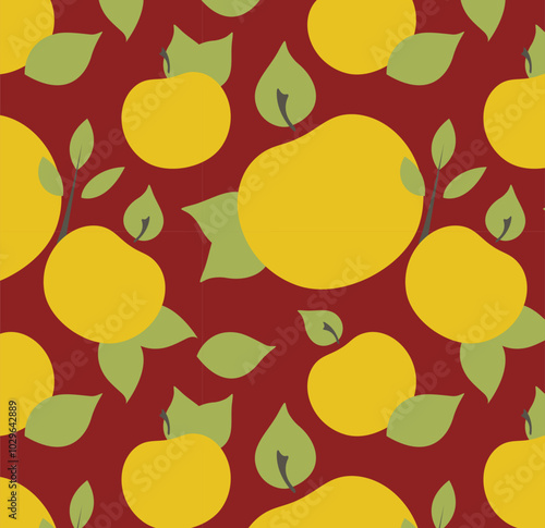 Vector seamless pattern of many big whole apples, leaves icons. Ripe fruits signs set. Fall garden. Graphic food print. Flat nature background. Cozy vintage art for healthy chips, cider, jam packaging