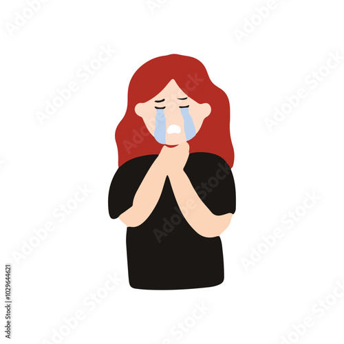 woman depression character illustration design. sad, anxiety, ilness, alone. sad woman character illustration design. Women with mental health problems. Stress and loneliness. Vector illustration.