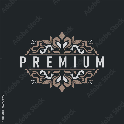 luxury simple line ornament decoration logo design with vintage retro illustration templet