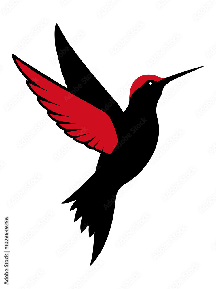 Obraz premium Striking beautiful black and red hummingbird in flight isolated on transparent background