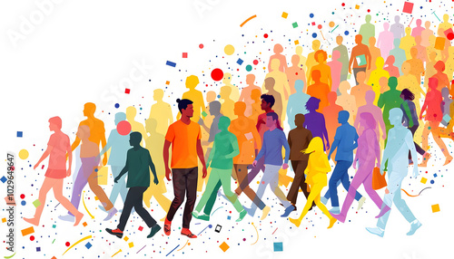 People and human heterogeneity. Colorful abstract and conceptual illustration isolated with white highlights, png photo