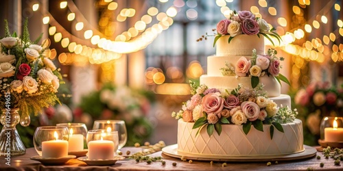 Exquisite wedding cakes enhance celebrations, providing a visually striking centerpiece that delights guests and creates unforgettable moments for candid photography. photo