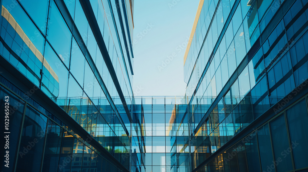 Obraz premium Modern glass buildings reflect sky, creating stunning visual effect