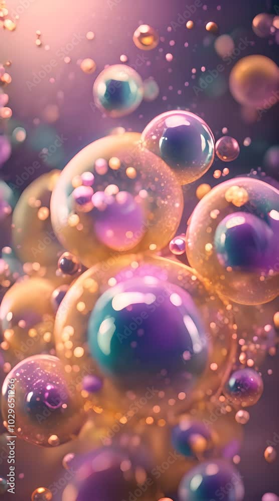 A magical animation of glowing, sparkling serum cells floating in a vibrant, colorful liquid A magical animation of glowing, sparkling serum cells floating in a vibrant, colorful liquid