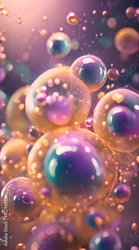 Wallpaper Mural A magical animation of glowing, sparkling serum cells floating in a vibrant, colorful liquid Torontodigital.ca