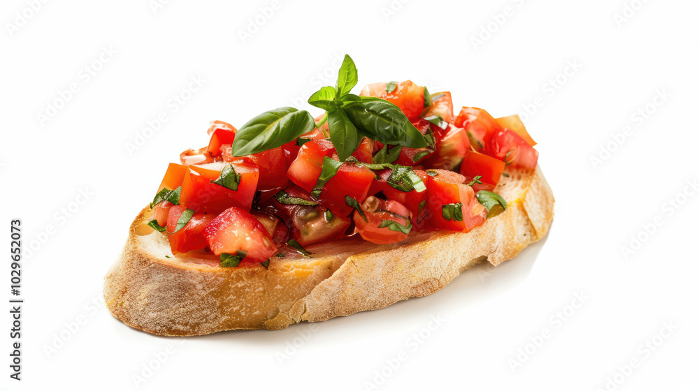 Fresh bruschetta topped with diced tomatoes, basil, and olive oil on toasted bread, showcasing vibrant colors and delicious presentation. Perfect for appetizers or snacks Fresh bruschetta topped with diced tomatoes, basil, and olive oil on toasted bread, showcasing vibrant colors and delicious presentation. Perfect for appetizers or snacks