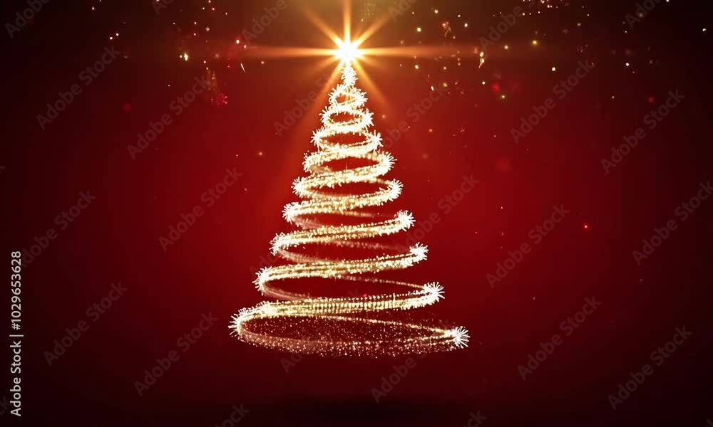 Sparkling Christmas Tree on Red Background Sparkling Christmas Tree on Red Background
