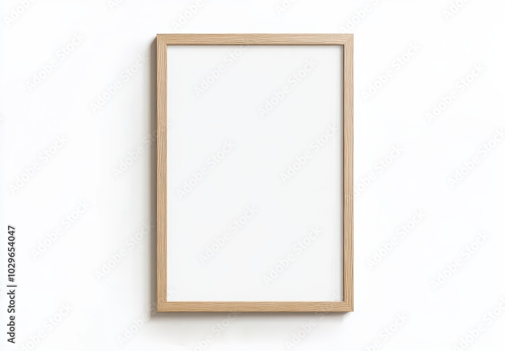 A simple, wooden framed empty canvas set against a white background exuding a minimalist, modern aesthetic. A simple, wooden framed empty canvas set against a white background exuding a minimalist, modern aesthetic.