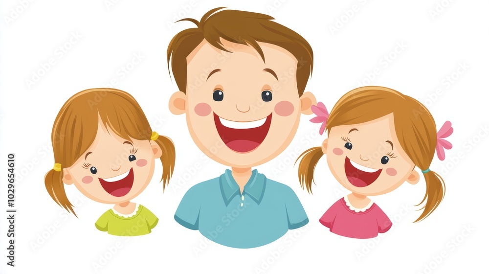 Happy father with his daughter celebrating Father's Day. Heartwarming vector illustration of a joyful dad spending time with his children, showing love, family bonding, and togetherness Happy father with his daughter celebrating Father's Day. Heartwarming vector illustration of a joyful dad spending time with his children, showing love, family bonding, and togetherness