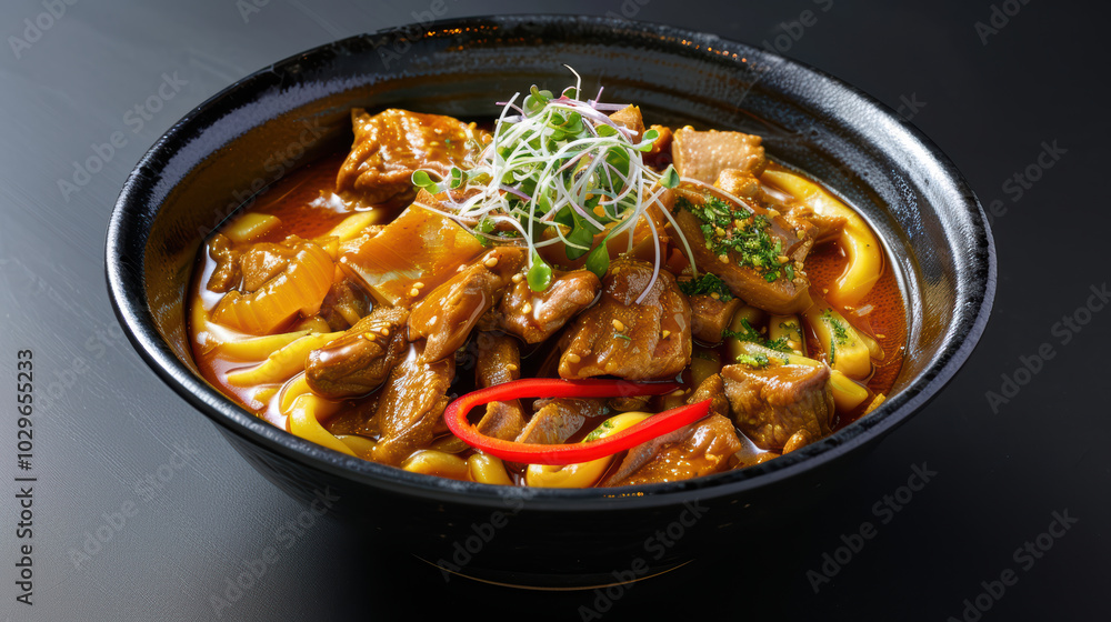 Delicious bowl of beef noodles featuring tender meat, vibrant vegetables, and aromatic herbs, perfect for comforting meal Delicious bowl of beef noodles featuring tender meat, vibrant vegetables, and aromatic herbs, perfect for comforting meal