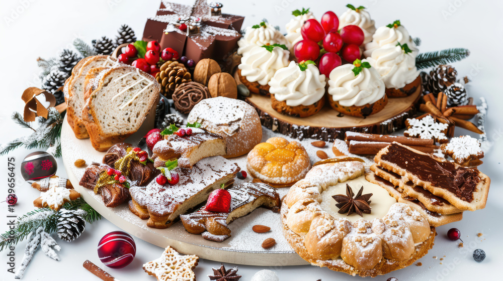 Delight in festive assortment of holiday treats, featuring cookies, cakes, and decorative sweets, perfect for celebrating season with joy and flavor Delight in festive assortment of holiday treats, featuring cookies, cakes, and decorative sweets, perfect for celebrating season with joy and flavor