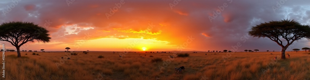 Obraz premium 360 degree Serengeti Plains at Sunset, 360 degree photo. HDRI spherical panorama.