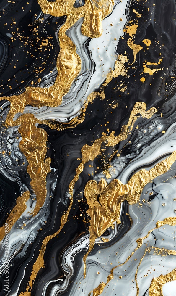 Fototapeta premium Abstract background of black, white and gold marble texture