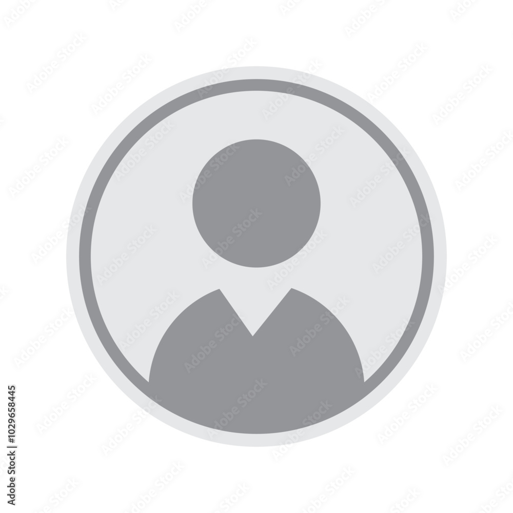 Round gray user icon with circular frame. Simple head and shoulders silhouette. Represents user profile. Round gray user icon with circular frame. Simple head and shoulders silhouette. Represents user profile.