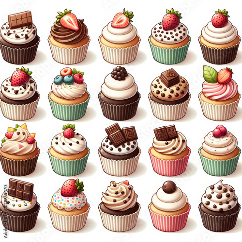Wallpaper Mural "Collection of Delicious Cupcakes Illustration with Various Toppings - Perfect for Bakery Marketing and Celebrations" Torontodigital.ca