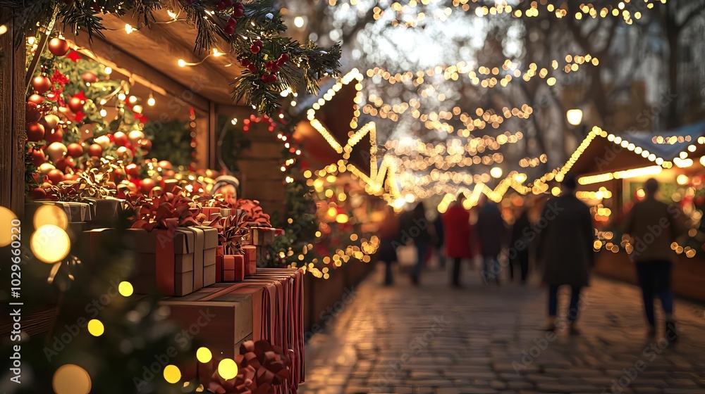 custom made wallpaper toronto digitalMerry Moment and Activities Festive market with twinkling lights, holiday shoppers, 3D illustration