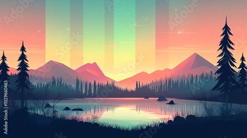 Serene sunset view over mountains and a tranquil lake, featuring vibrant colors and a peaceful atmosphere perfect for relaxation.