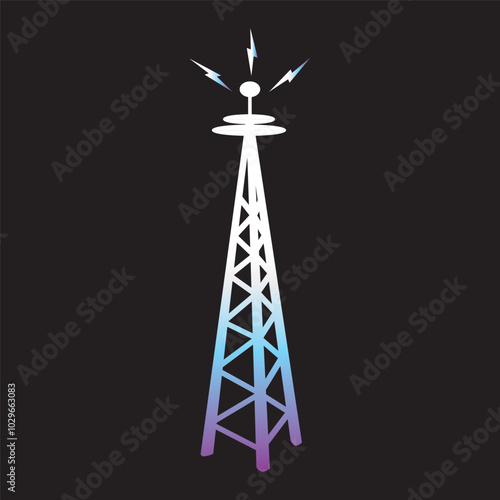 Radio antenna icon.Radio waves tower connective network and signal waves.