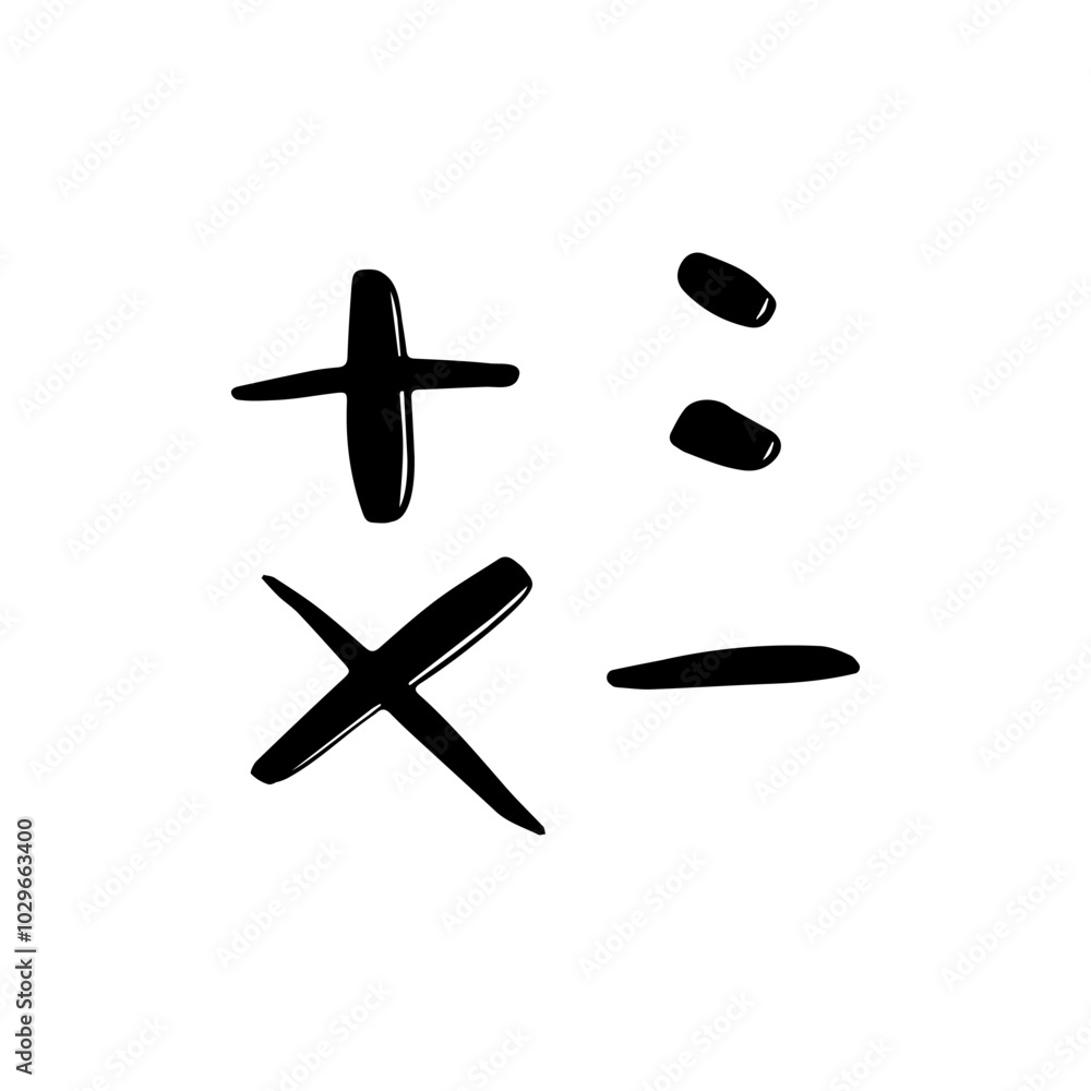 hand drawing abstract shape plus, cross, divide, minus black color hand drawing abstract shape plus, cross, divide, minus black color