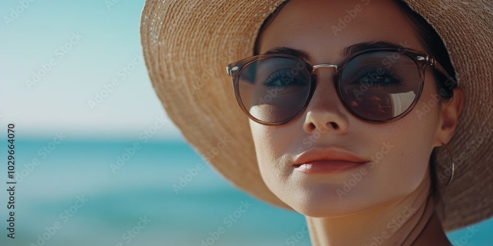 Woman in Straw Hat at Beach Woman in Straw Hat at Beach