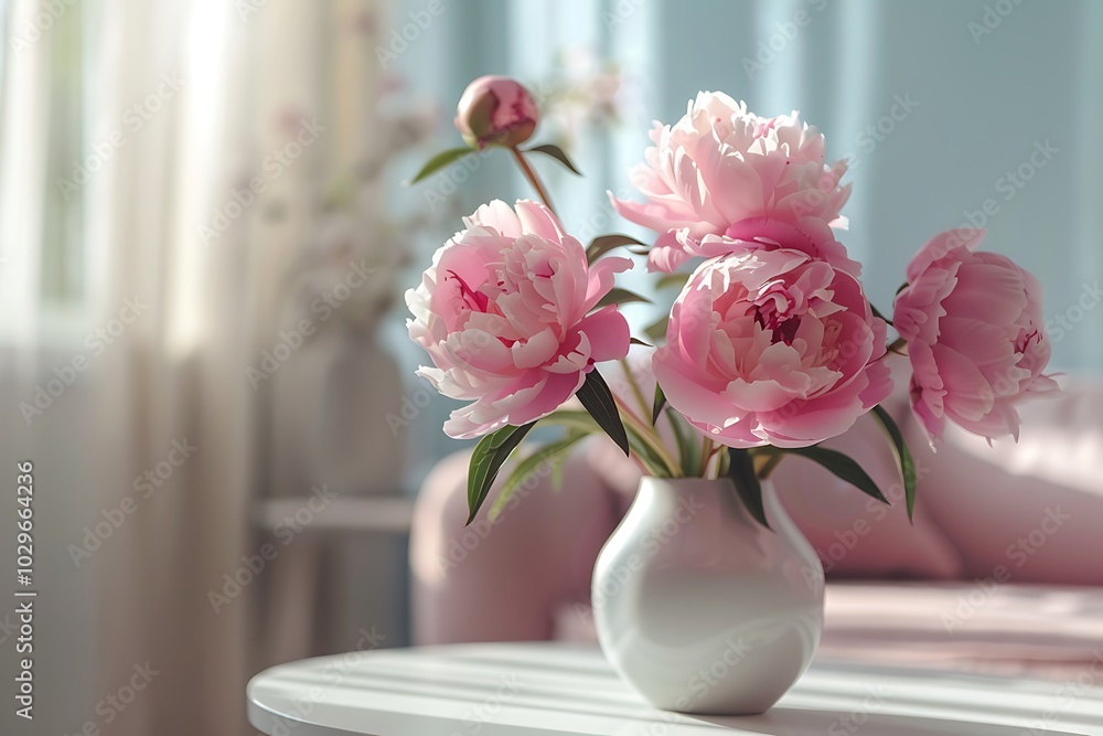 Bouquet of beautiful peonies in vase on light background Bouquet of beautiful peonies in vase on light background